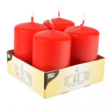 4 Stumpenkerzen Ø 50 mm 80 mm rot