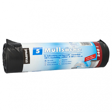 5 Müllsäcke, LDPE 240 l 125 cm x 100 cm schwarz