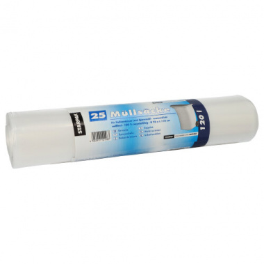25 Müllsäcke, LDPE 120 l 110 cm x 70 cm transparent