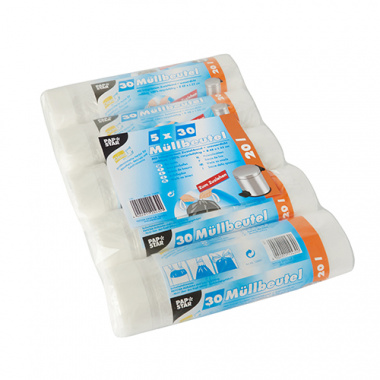 150 Müllbeutel zum Zuziehen, HDPE 20 l 55 cm x 48 cm transparent