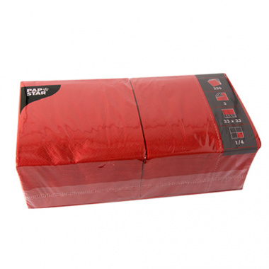 250 Servietten, 3-lagig 1/4-Falz 33 cm x 33 cm rot