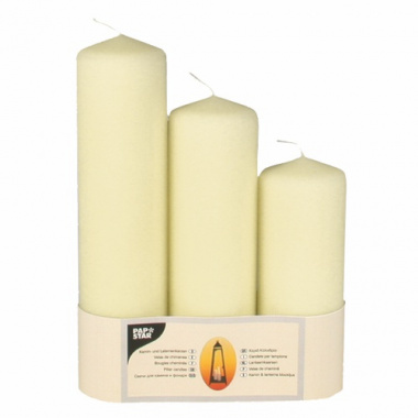 3 Kamin-und Laternenkerzen Ø 70 mm creme