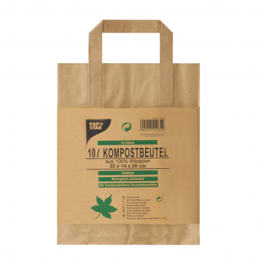 15 Kompostbeutel aus Papier mit Henkel 10 l 28 cm x 22 cm x 14 cm braun -bedruckt-