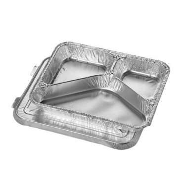 50 Menüschalen + Deckel, Alu 3-geteilt 760 ml 22,7 cm x 17,7 cm x 3 cm