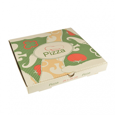 100 Pizzakartons, Cellulose eckig 26 cm x 26 cm x 3 cm -Italienische Flagge-