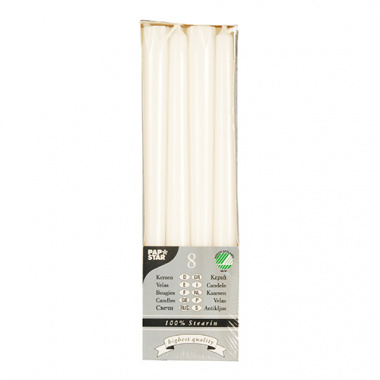 8 Leuchterkerzen Ø 2,2 cm 25 cm weiss aus 100 % Stearin