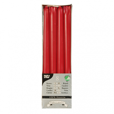 8 Leuchterkerzen Ø 2,2 cm 25 cm rot aus 100 % Stearin
