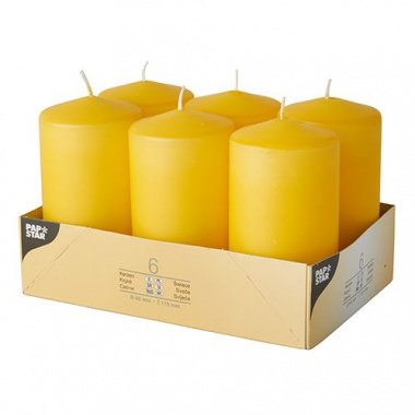 6 Stumpenkerzen Ø 60 mm 115 mm goldgelb