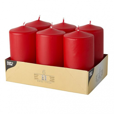 6 Stumpenkerzen Ø 60 mm 115 mm rot
