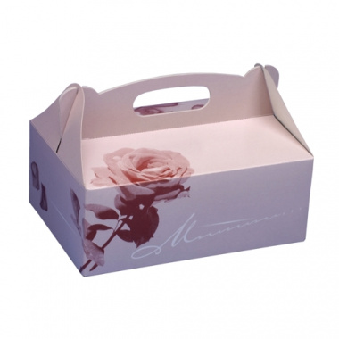 20 Gebäck-Kartons, Pappe eckig 20 cm x 13 cm x 9 cm rosé mit Tragegriff