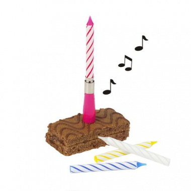 Musikkerze 12 cm farbig sortiert -Happy Birthday- mit 3 Ersatzkerzen