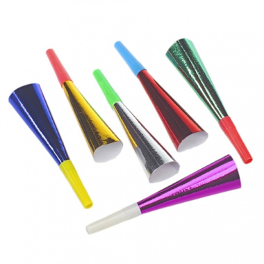 6 Trompeten 18 cm farbig sortiert -Metallic-