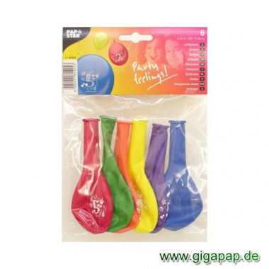 6 Zahlenluftballons Ø 25 cm farbig sortiert -5-
