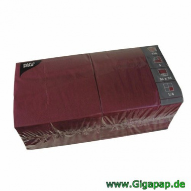 250 Servietten, 3-lagig 1/4-Falz 33 cm x 33 cm bordeaux