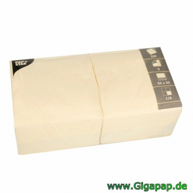 250 Servietten, 3-lagig 1/4-Falz 33 cm x 33 cm creme