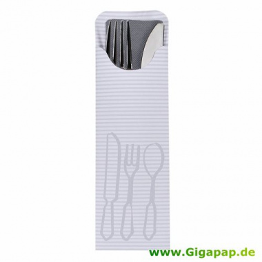 100 Bestecktaschen 23,5 cm x 7,3 cm grau inklusive farbiger Bistro Serviette