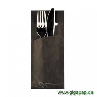 520 Bestecktaschen 20 cm x 8,5 cm schwarz inklusive weier Serviette 33x33 cm