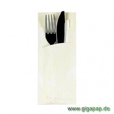 520 Bestecktaschen 20 cm x 8,5 cm creme inklusive weißer Serviette 33x33 cm