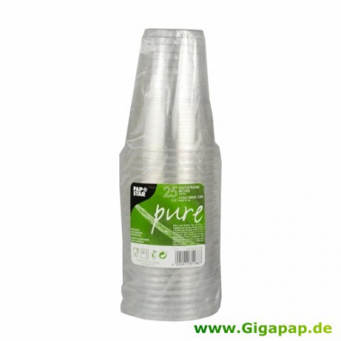 25 Kaltgetränkebecher, PLA -pure- 0,3 l Ø 9,5 cm 11 cm glasklar mit Schaumrand