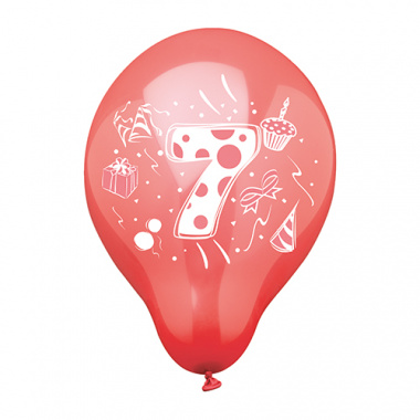 6 Zahlenluftballons  25 cm farbig sortiert -7-