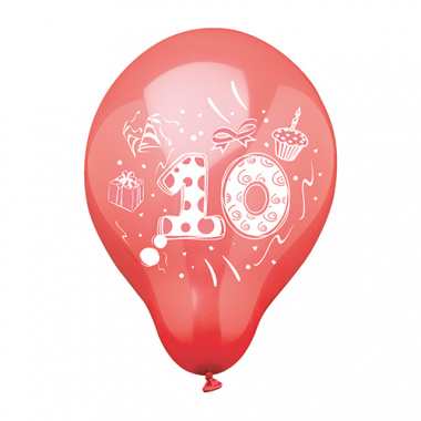 6 Zahlenluftballons  25 cm farbig sortiert -10-