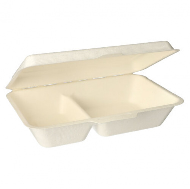 25 Menüboxen, Zuckerrohr -pure- 2-geteilt 6,7 cm x 23,5 cm x 16,7 cm weiss