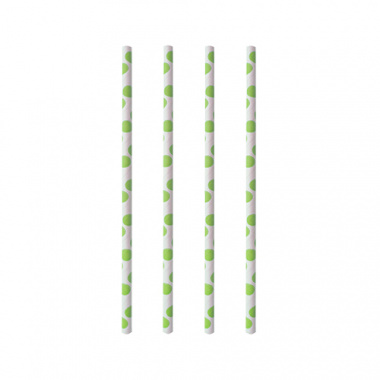 100 Trinkhalme, Papier  6 mm  20 cm green Dots