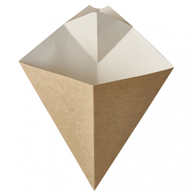 50 Pommes-Frites-Spitztüten mit Dip-Ecke, Pappe pure 27 cm x 21,5 cm braun/weiss Füllinhalt 300 g