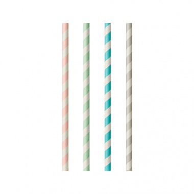 100 Trinkhalme, Papier  6 mm  20 cm farbig sortiert Stripes
