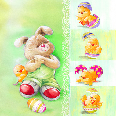 20 Servietten, 3-lagig 1/4-Falz 33 cm x 33 cm Easter Friends