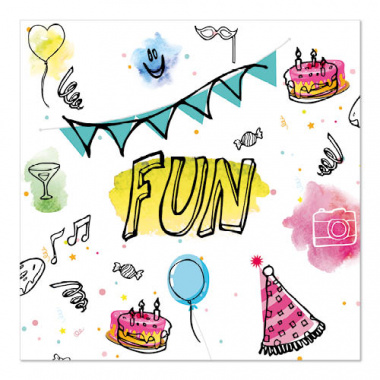 20 Servietten, 3-lagig 1/4-Falz 33 cm x 33 cm Fun