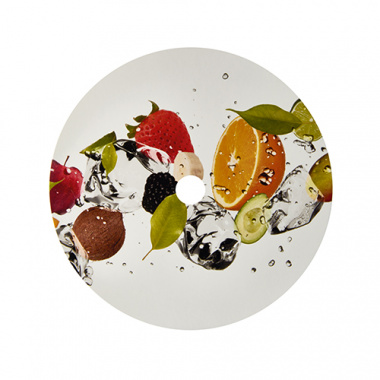 100 Abdeckungen für Becher, Pappe rund Ø 10 cm Fruits mit Lochung