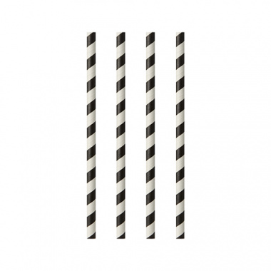 100 Trinkhalme, Papier Ø 6 mm · 24 cm schwarz/weiss Stripes