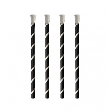 100 Trinkhalme mit Lffel, Papier  8 mm  20 cm schwarz/weiss Stripes
