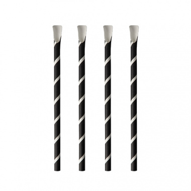 100 Trinkhalme mit Löffel, Papier Ø 8 mm · 20 cm schwarz/weiss Stripes