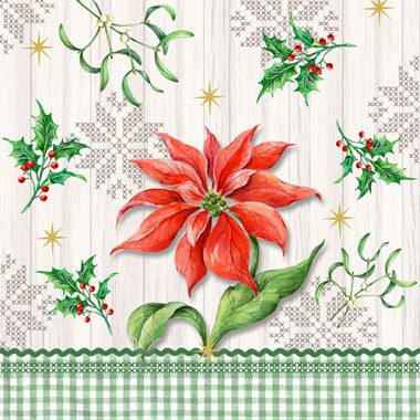 20 Servietten, 3-lagig 1/4-Falz 33 cm x 33 cm Natural Christmas