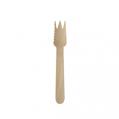 100 Kuchen- und Snackgabeln, Holz pure 14 cm mit einseitig gezacktem Rand
