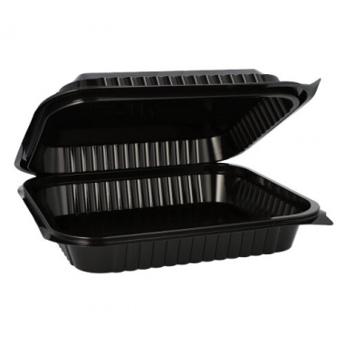 100 Feinkost- und Salatschalen mit Klappdeckeln, PET eckig 1600 ml 19,5 cm x 22 cm x 6 cm schwarz