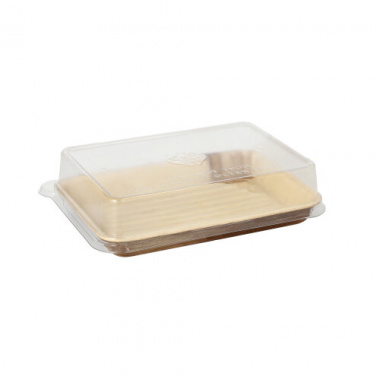 10 Sushi-Schalen Palmblatt eckig 150 ml 4,4 cm x 17,5 cm x 12,2 cm natur mit rPET Deckel Kombipack