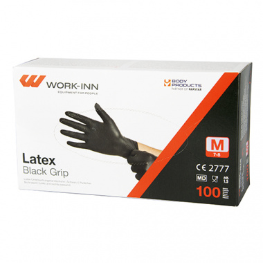 100 WORK-INN/PS Handschuhe, Latex puderfrei Black Grip schwarz Größe M