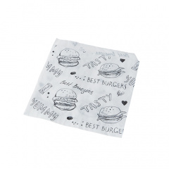 1000 Hamburger-Tüten, Pergament-Ersatz 13,5 cm x 13 cm weiss mit rotem Schriftzug, fettdicht