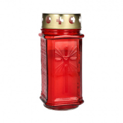 Grablaterne Ø 7,5 cm 17 cm rot aus Glas, inkl. Grablicht T3