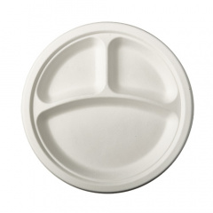 50 Teller, Zuckerrohr pure 3-geteilt Ø 23 cm · 2 cm weiss