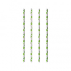 100 Trinkhalme, Papier Ø 6 mm · 20 cm green Dots