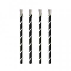 100 Trinkhalme mit Löffel, Papier Ø 8 mm · 20 cm schwarz/weiss Stripes
