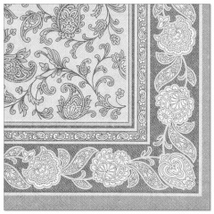 50 Servietten ROYAL Collection 1/4-Falz 40 cm x 40 cm grau Ornaments