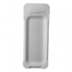 25 Teller, Pappe -pure- eckig 8 cm x 21 cm weiss mit Anfasser