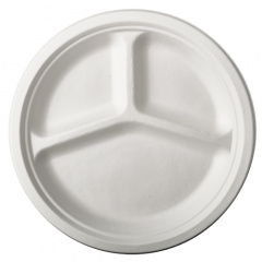 12 Teller, Zuckerrohr -pure- 3-geteilt  26 cm 2 cm weiss