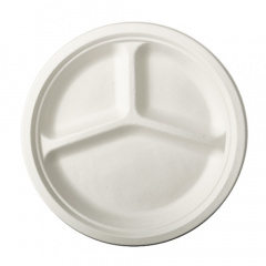 50 Teller, Zuckerrohr -pure- 3-geteilt  26 cm 2 cm weiss