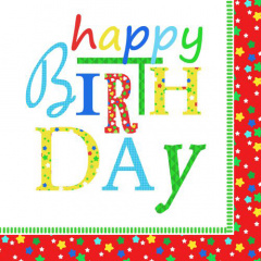 20 Servietten, 3-lagig 1/4-Falz 33 cm x 33 cm Happy Birthday